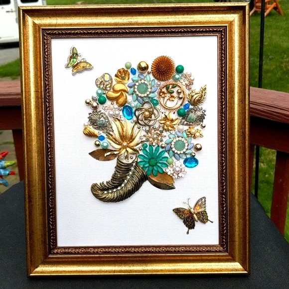 Artisan mosaic wall art decor framed jewelry art vintage one of a kind-modified! - Picture 2 of 16